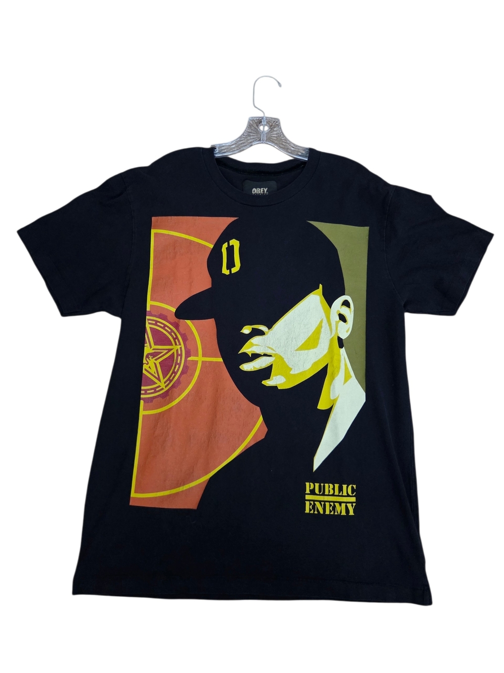 Obey Black Tee with Yellow & Orange Public Enemy Graphic